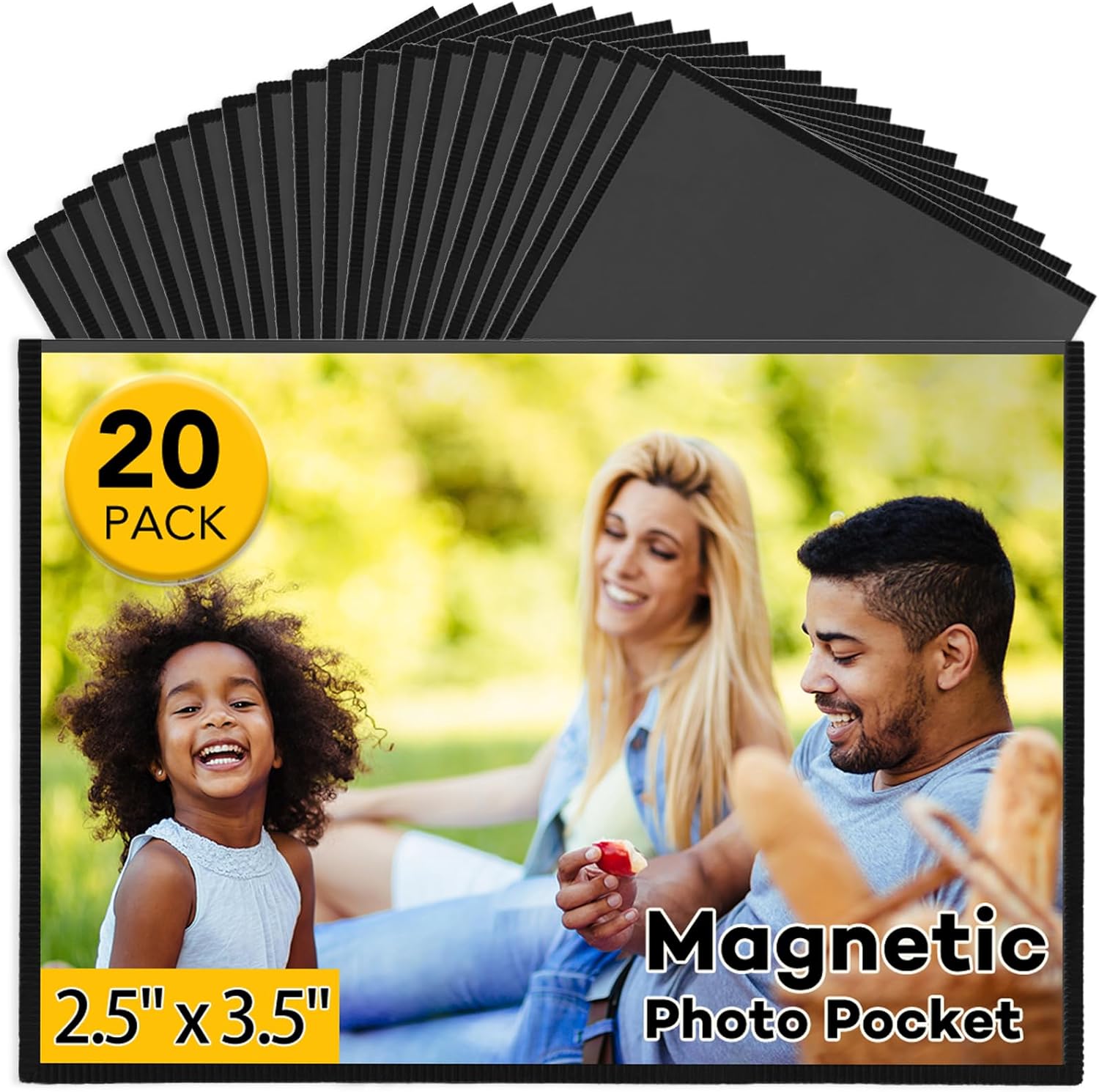 YixangDD 20 Pack Magnetic Picture Frame, 2.5 x 3.5 Inches Fridge Magnetic Photo Frames, Magnetic Photo Frames for Refrigerator, Home, School, Office (Black)