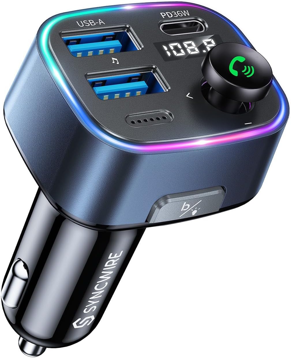 SYNCWIRE Bluetooth 5.4 FM Transmitter 48W Max USB Bluetooth Car Adapter