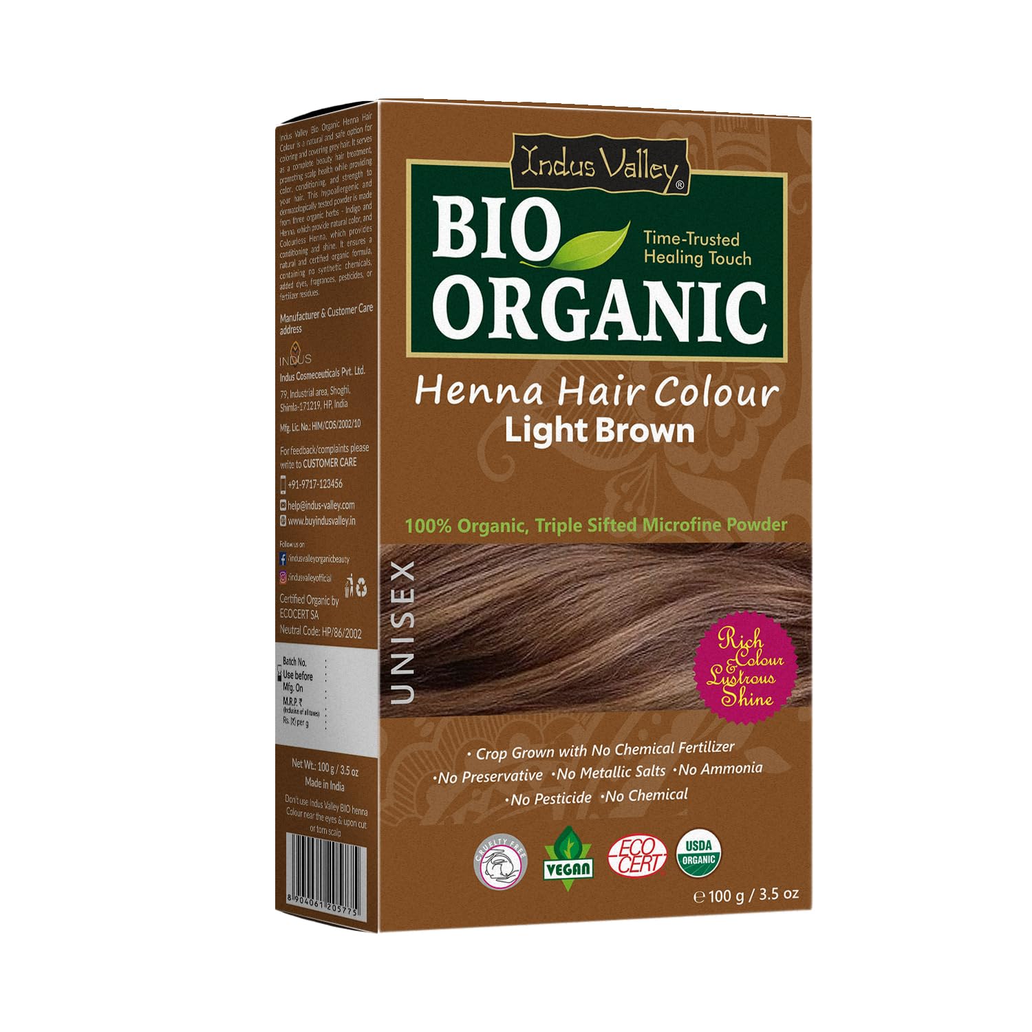 Indus Valley Light Brown Henna Hair Color-100% Pure & Natural
