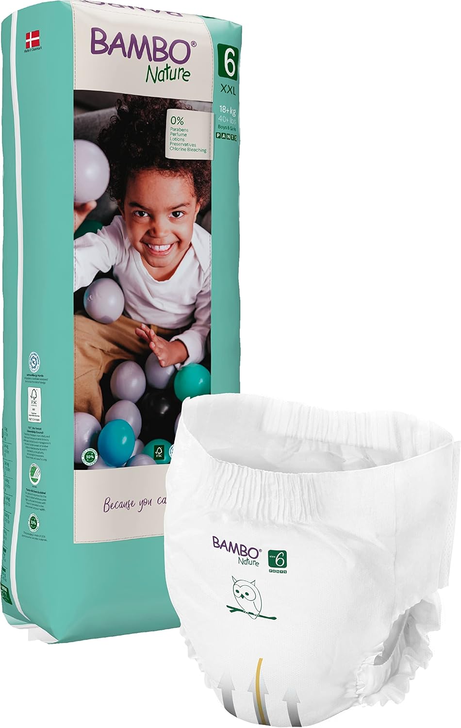 Bambo Nature Premium Nappy Pull-Up Pants, XXL Size 6 (40+ lb/18+ kg) Tall Pack of 38