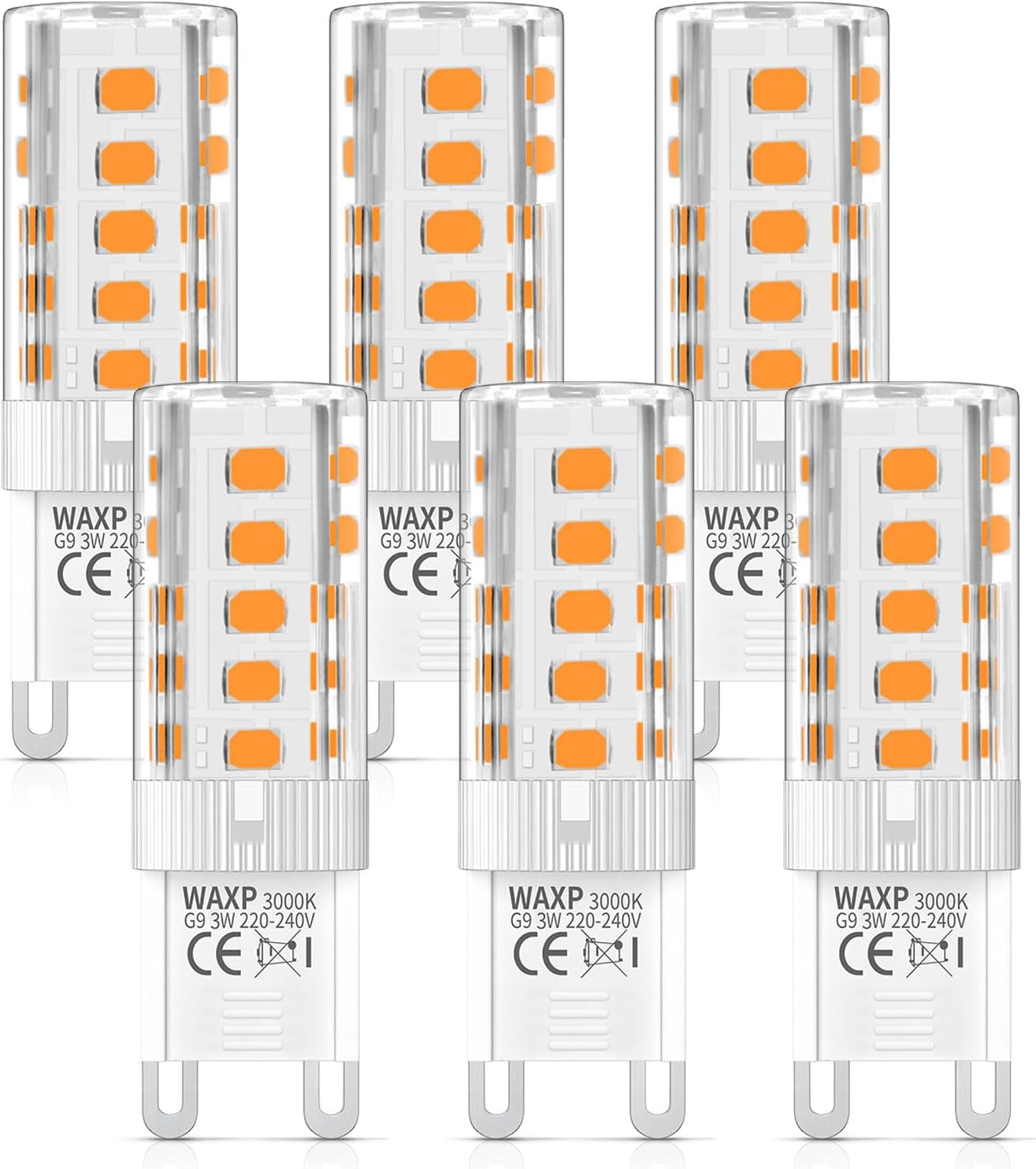 G9 LED Bulbs Warm White 3W, No Flickering, 3000K, Equivalent 30W G9 Halogen Light Bulbs, Non-Dimmable, 6 Pack