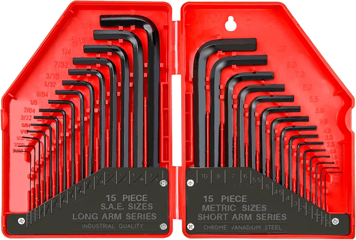 HN-1-001 Hex Key Allen Wrench Set – 30-Piece Industrial Grade Set Tools, 1/20-3/8 inches, 1.27-10 mm, Black and Silver