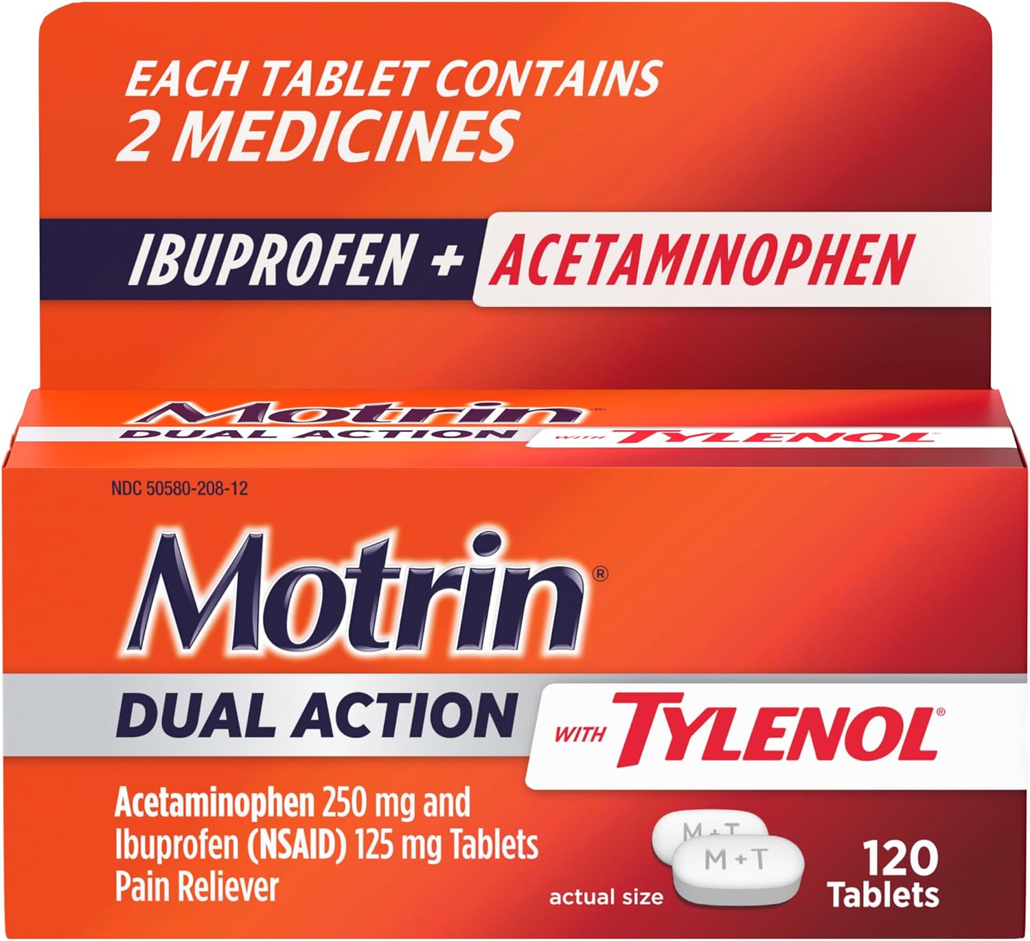 Motrin Dual Action with Tylenol, Ibuprofen & Acetaminophen, 120 ct