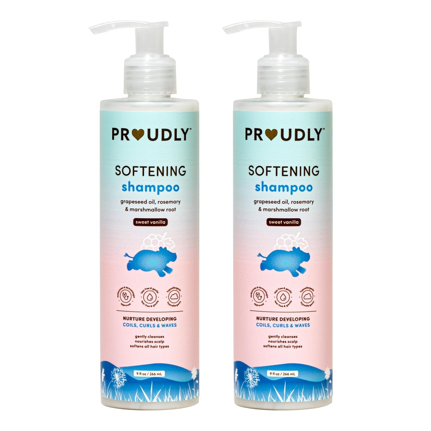 PROUDLY Softening Shampoo by Gabrielle Union & Dwyane Wade, Black & Brown Babies Coils, Curls & Waves, Tear-Free, Paraben-Free & Dermatologist-Tested, Sweet Vanilla, 9 oz, Pack of 2