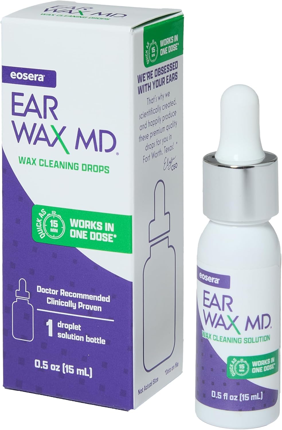 eosera EAR WAX MD - Cleaning Drops for Ear Wax |Breaks Down & Dissolves in 1 Treatment | Fast-Acting | Gentle & Safe| Clinically Proven (15mL)