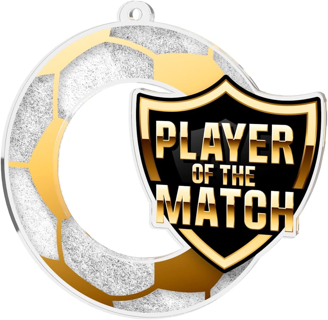 Trophy Monster Pack of 10x Football Player of the Match White Medals FREE Ribbons in Bulk Medal Deal | for Clubs, Events | Made from Printed Acrylic, 10 Colours | 50,60,70 or 80mm (3 pack sizes)