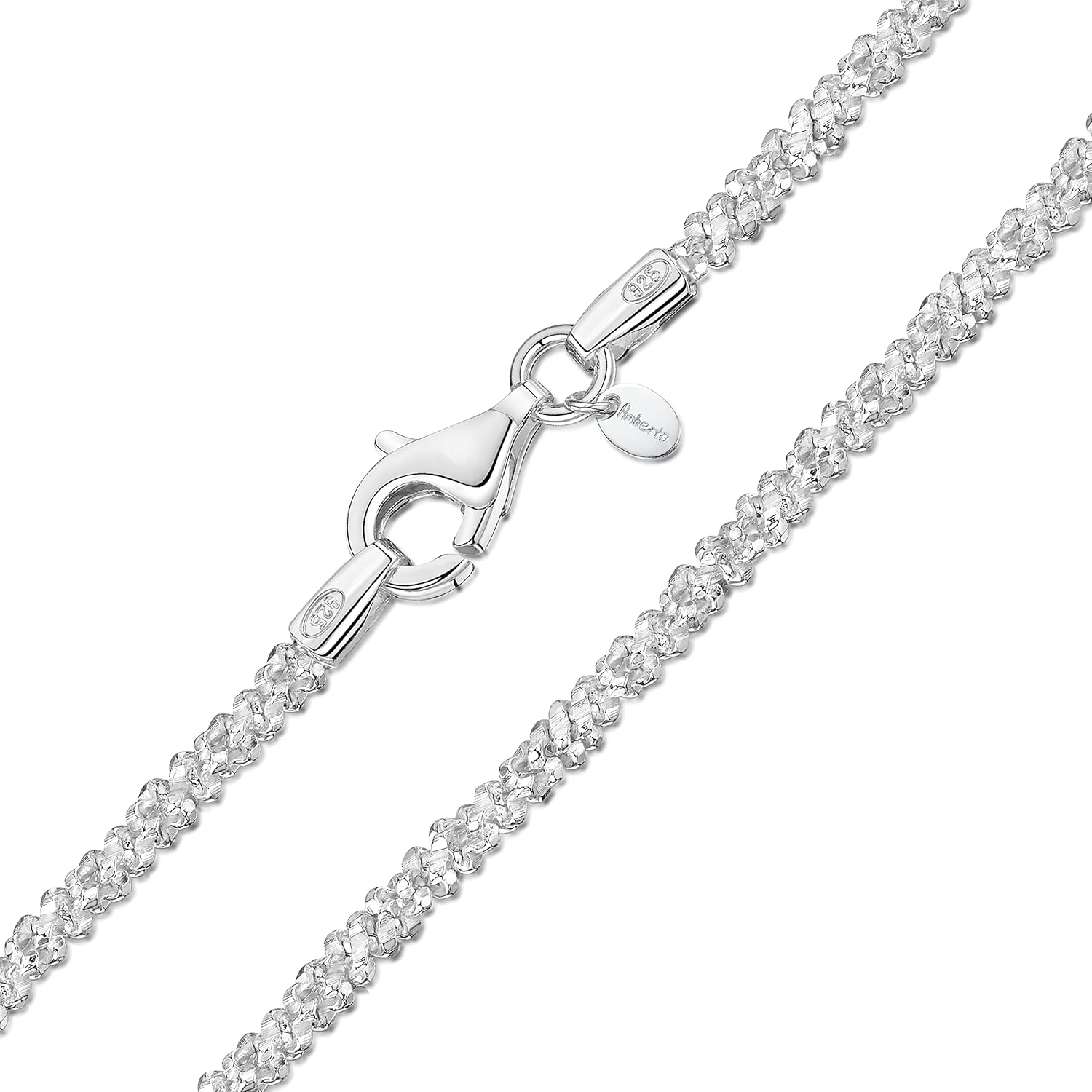 Amberta Italian 925 Sterling Silver Diamond Chain for Women - 1.7 mm Snow/Rock Silver Chain Necklace
