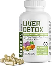 Bronson Liver Detox Advanced Detox & Cleansing Formula Supports Health Liver Function with Milk Thistle, Dandelion Root, Turmeric, Artichoke Leaf & More, Non-GMO, 60 Vegetarian Capsules