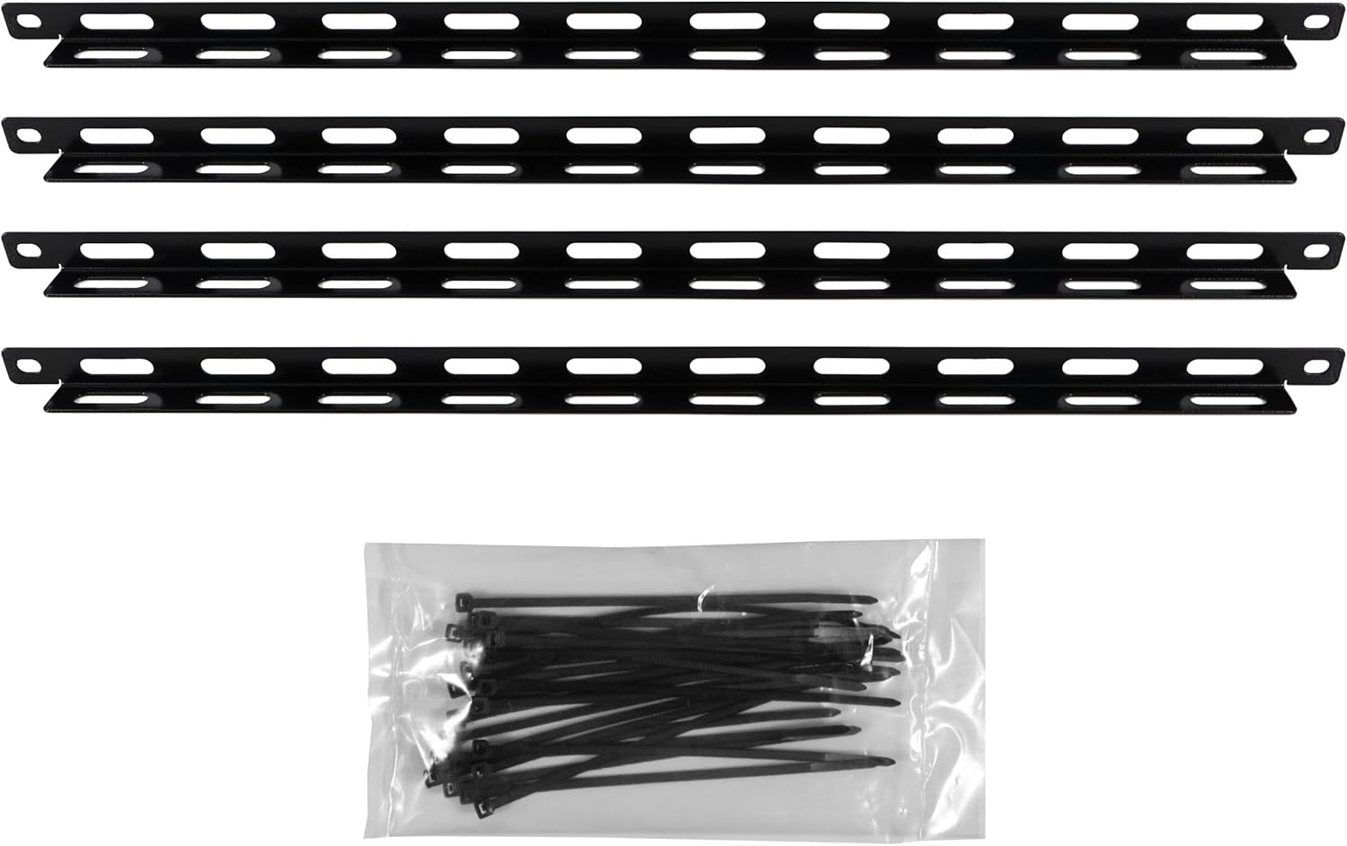 ECHOGEAR Rack Cable Management Tie Bar Kit - Includes 4X 1U Tie Bars, 24 Zip Ties, 8 Cage Nuts, & 8 Screws - Works with 19" Open Frame Racks & Enclosures