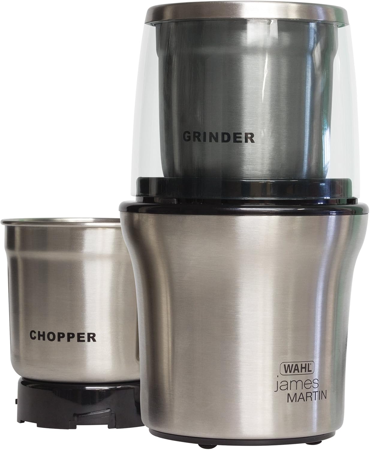 Wahl James Martin Grind and Chop, Electric Grinders Ideal for Coffee, Nuts and Spices, Safety Lock-In Lid, Brushed Stainless Steel, 200W, Capacity 70g