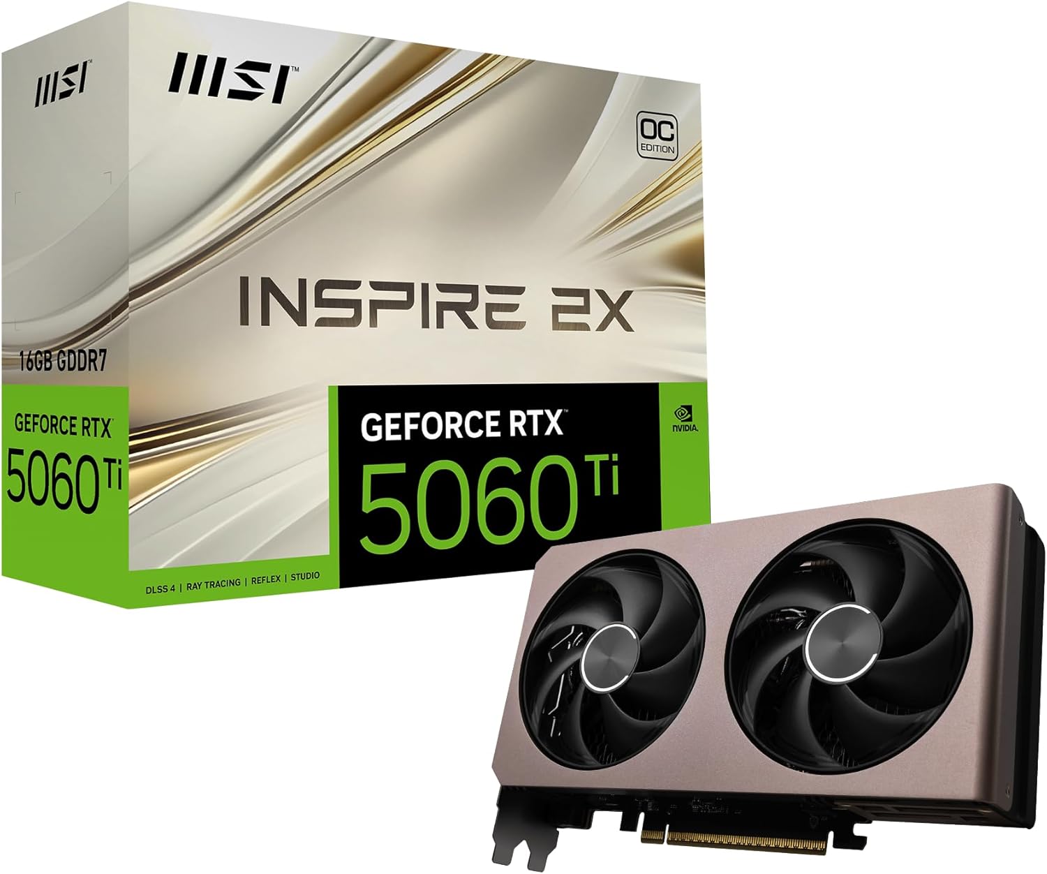 MSI NVIDIA GeForce RTX 5060 Ti 16G INSPIRE 2X OC GDDR7 128bit Gaming Graphics card, Boost Clock up to 2632 MHz, PCIe Gen 5, DLSS 4, DP 2.1 x 3, HDMI 2.1 x 1, SFF Ready