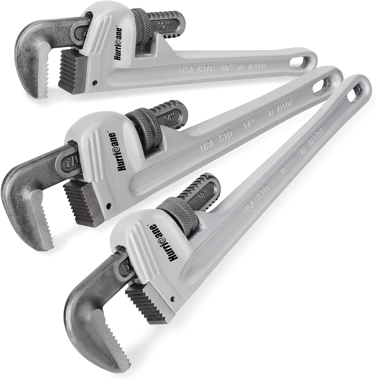 HURRICANE 3-Piece Aluminum Pipe Wrench Set,10", 14", 18", Heavy Duty Adjustable Plumbing Wrench Set, 40% Lighter, Wider Application Range