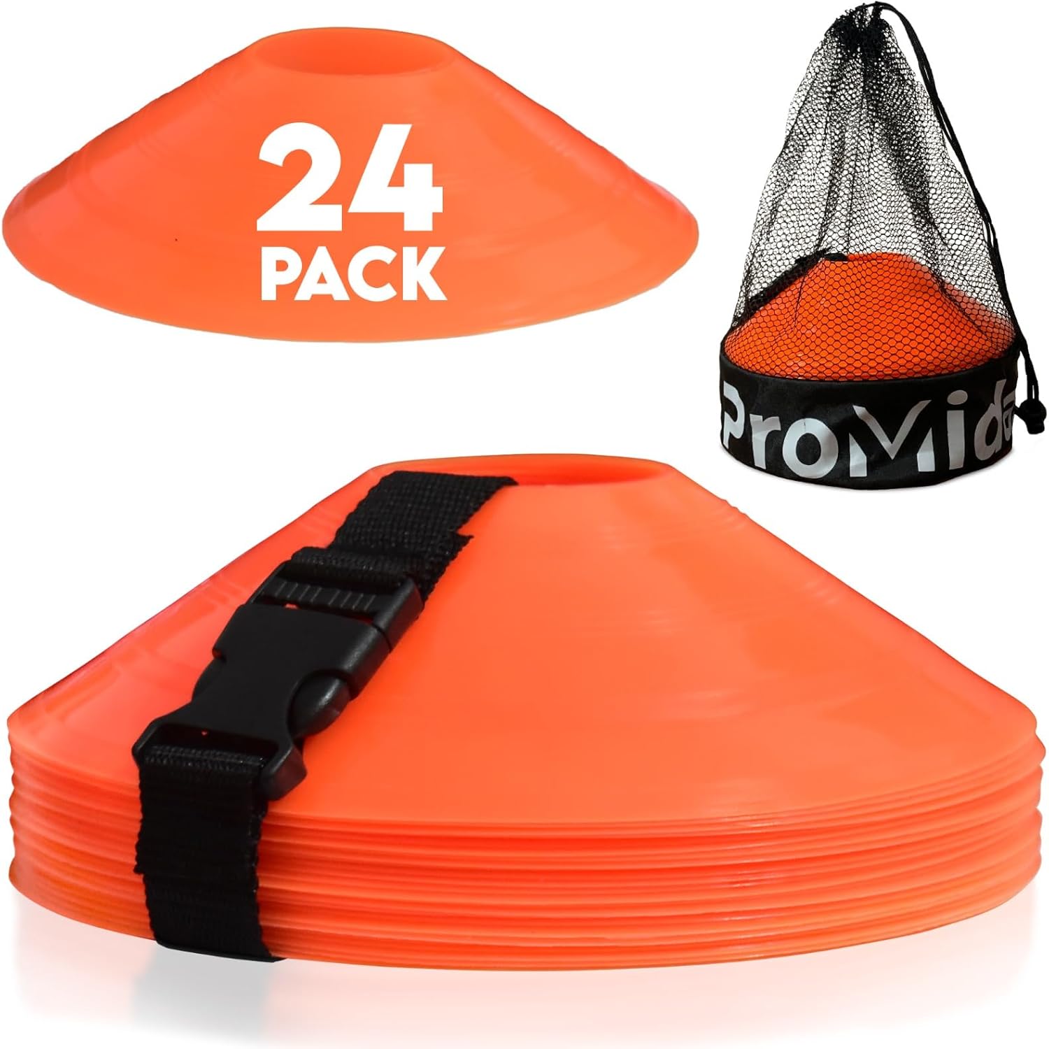 Disc Soccer Cones for Training Kids with Mesh Bag & Strap - Small Plastic Cones for Sports Training - Flexible Conos for Soccer Practice Equipment, Basketball & Football Drills Equipment