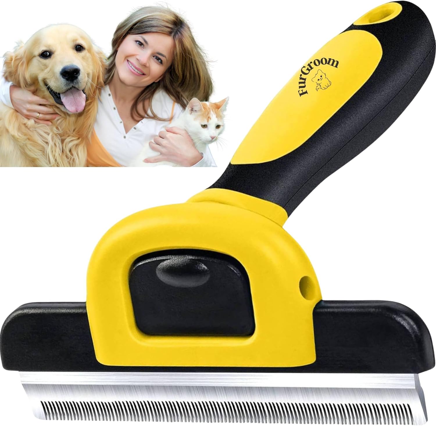 Cat Deshedding Tool for Dogs - Reduces Shedding by Up to 95% in Less Than 10 Minutes—best Choice for Grooming and Deshedding Your Lovely Pets. Dog Cat Horse Rabbit Brush. Yellow