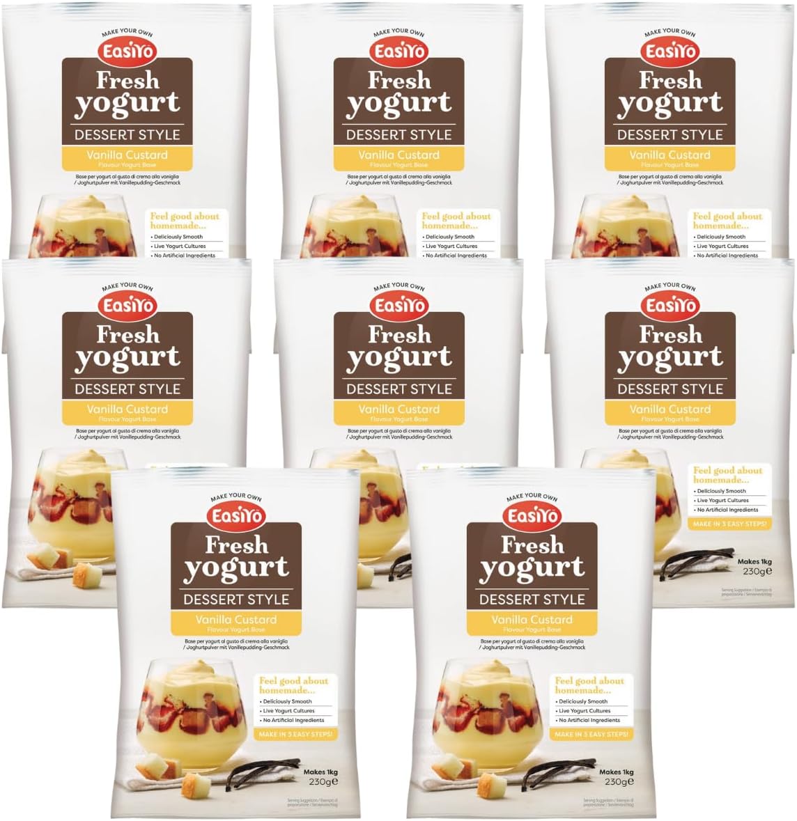 EasiYo Yogurt Dessert Vanilla Custard, 8 Pack | Each Sachet Makes 1 kg Yoghurt
