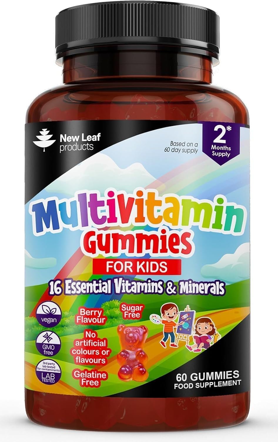 Multivitamins for Children Kids Sugar Free Multivitamin Gummies Two Months + Zinc 16 Essential Vitamins A, B3, B5, B6, B7, B9, B12, C, D3, E with Minerals, Gluten-Free Vegan Halal Multivits for Kids