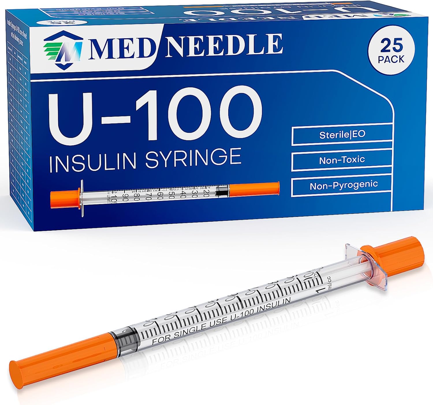 Insulin Syringe U-100 | 1cc with 31G 5/16" (8mm) Needle, Pack of 100