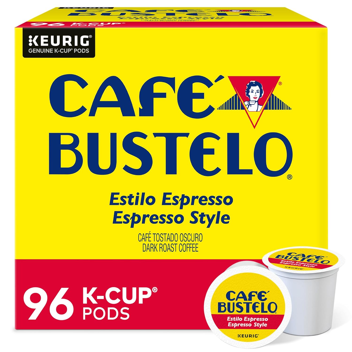 Cafe Bustelo Keurig Caf Bustelo Single Serve Pods, Espresso Roast, Classic, Box Of 24 Pods, Case Of 4 Boxes