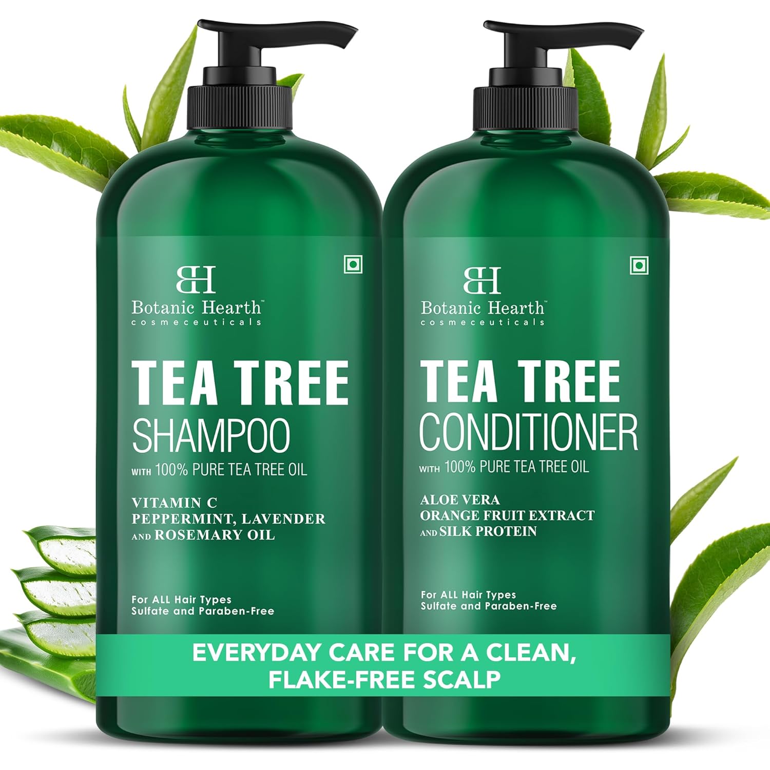 Botanic Hearth Tea Tree Shampoo And Conditioner Set | With 100% Pure Tea Tree Oil, For Itchy And Dry Scalp, Sulfate/Paraben Free | For Men And Women | 16 Fl Oz Each