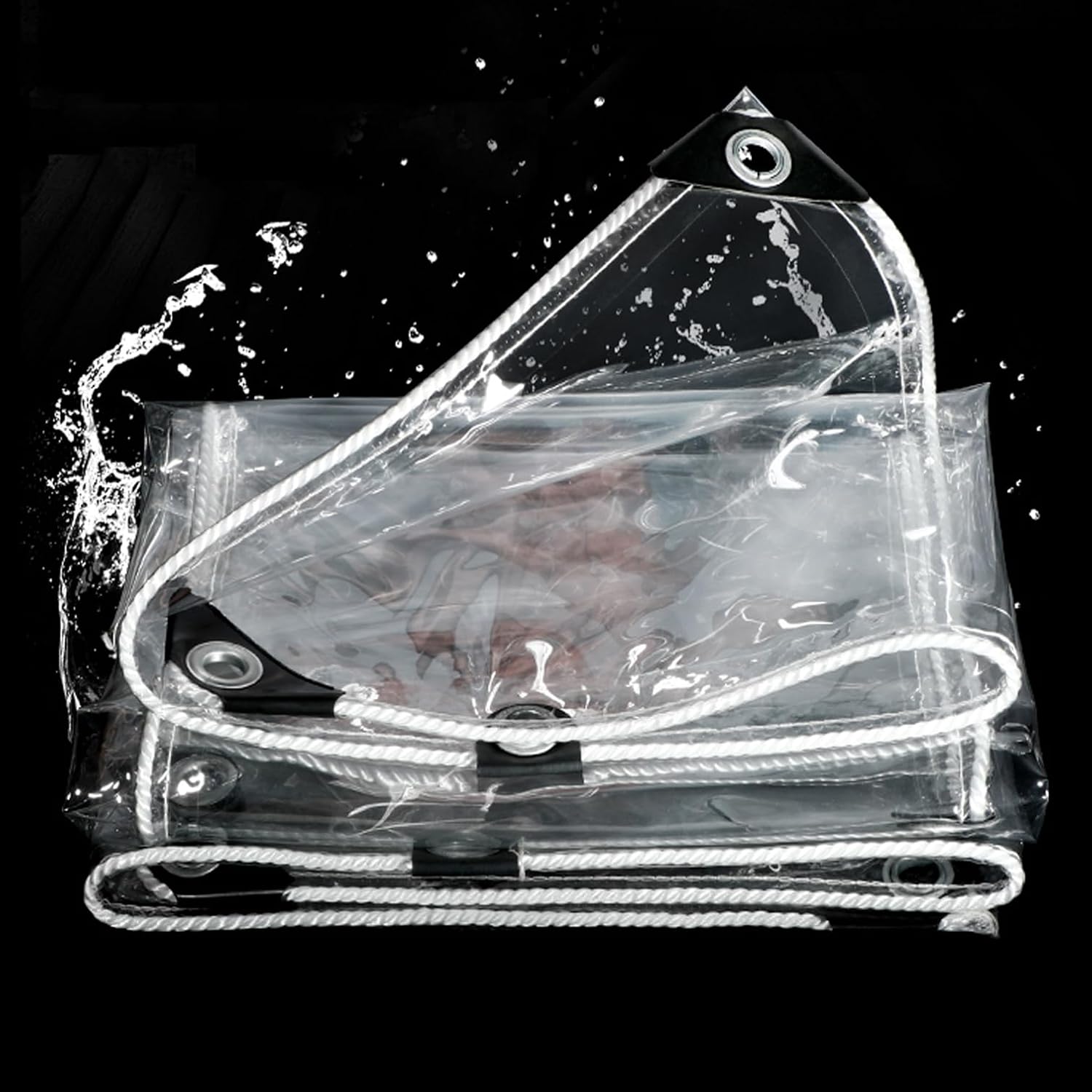 SANJIAOJIA Outdoor Transparent Tarpaulin,Plant Cover Clear Tarpaulin,0.3mm Waterproof PVC Plastic Tarp with Eyelets,Anti-UV Anti-Tear,for Greenhouse Garden Patio,Custom (2.6m x 4.5m(8.5ft x 14.8ft))