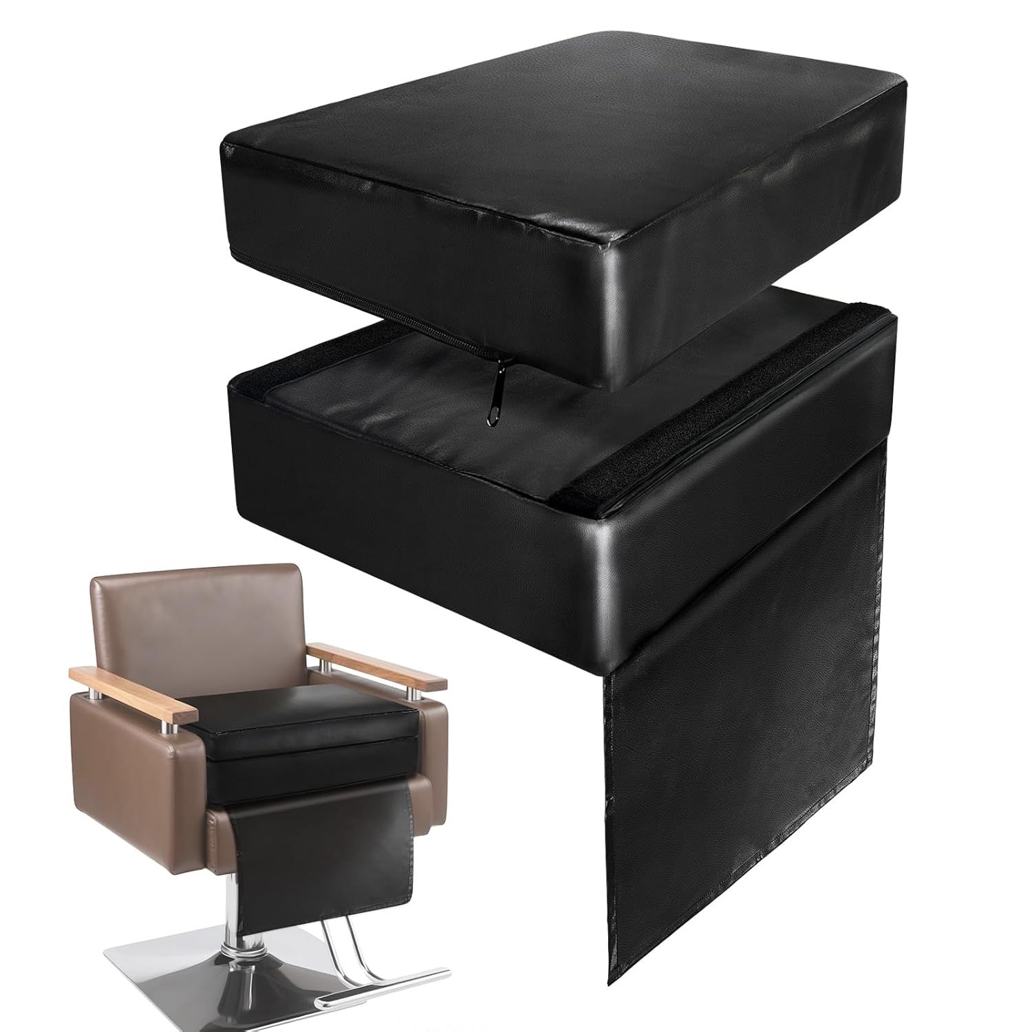 Adjustable Salon Booster Seat 11 * 14.5 * 6.2 Inch PU Leather Barber Booster Seats with High Elasticity Sponge and Handle for Hair Stylist, Beauty Salon Spa Equipment