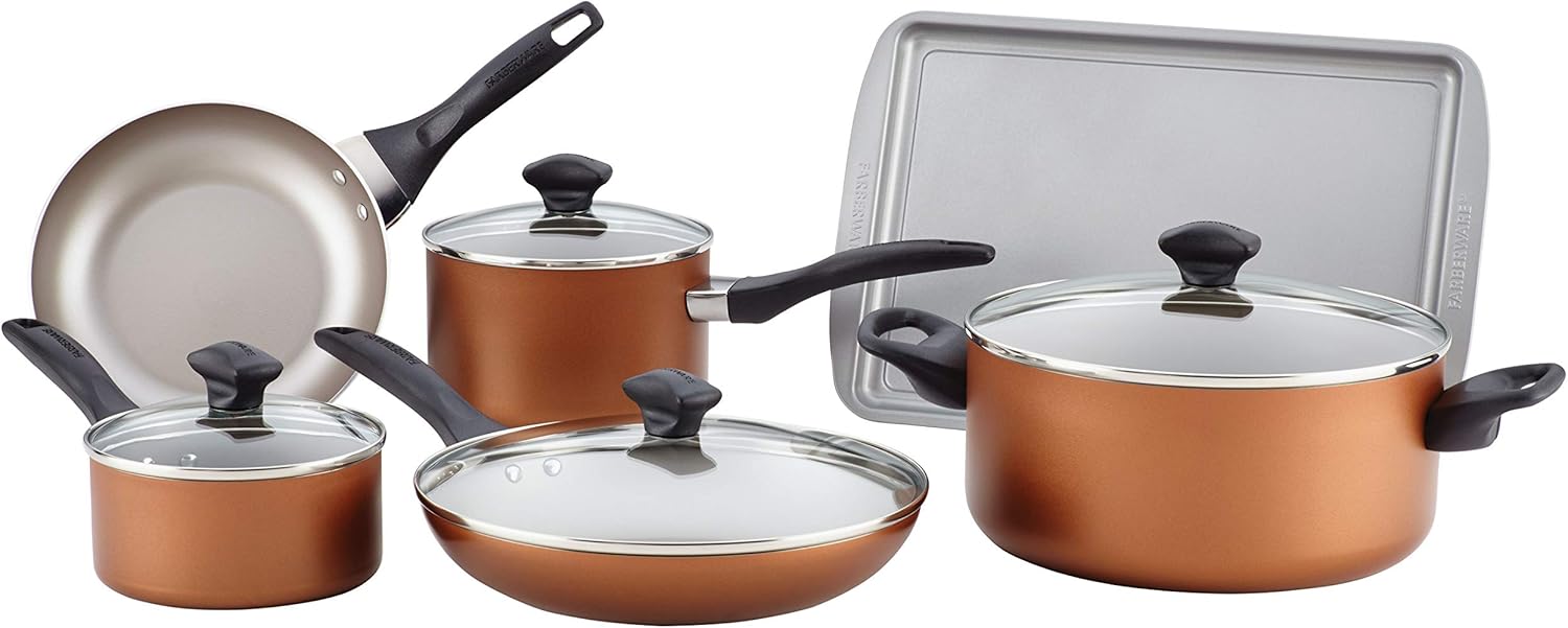 Farberware nonstick 11pce Aluminium cookware, tools and bakeware set - Copper