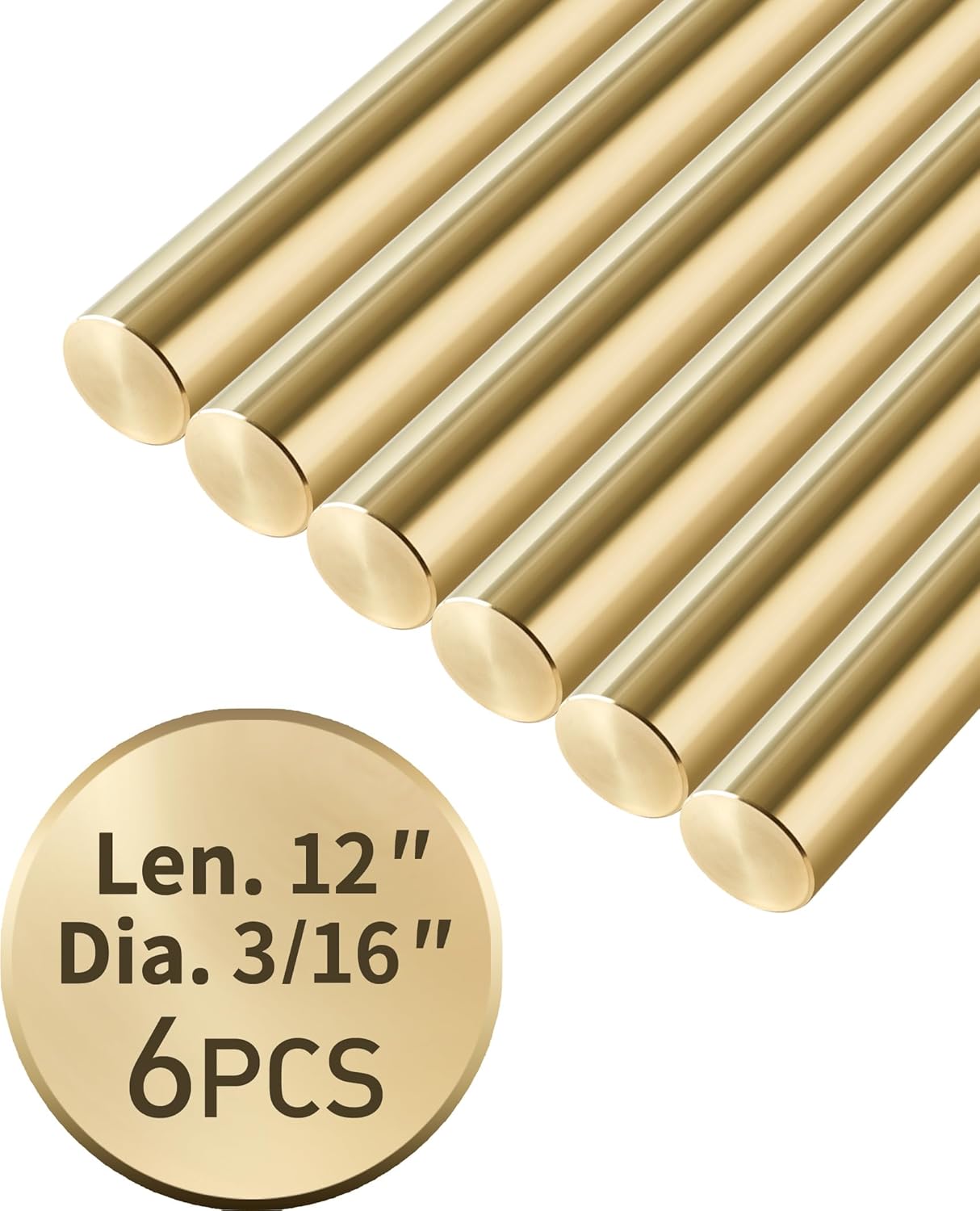 3/16 inch Brass Rods 3/16 x 12 in, 6 Pcs for Knife Making Knife Handles Pins Stock Knife Scale Solid Round Brass Rod Dowel Rivet Gunsmithing Crafts Modeling Hobby