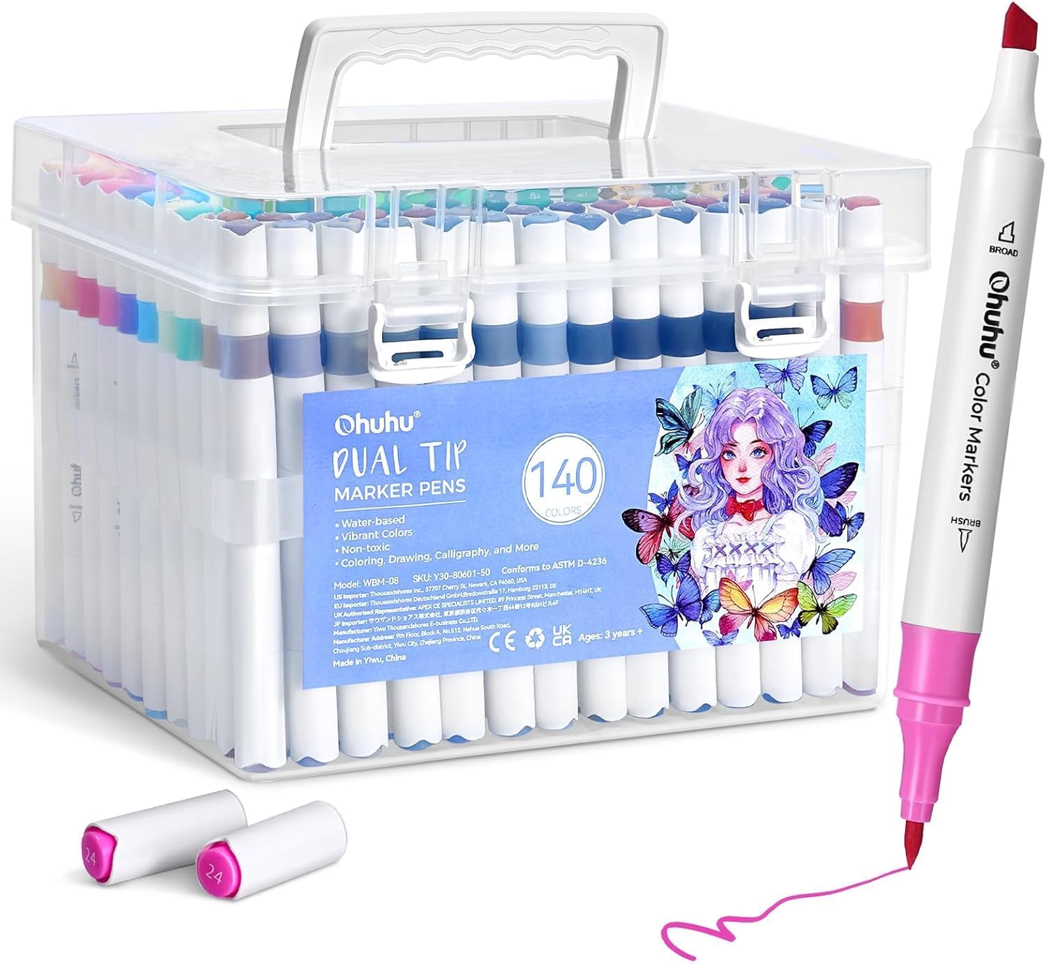 Ohuhu 140 Colours Marker Water-Based, Dual Tip Art Markers Brush Pens for Adults Colouring Pens for Anime Manga Design, Calligraphy, Drawing, and Illustration, Odourless and Washable