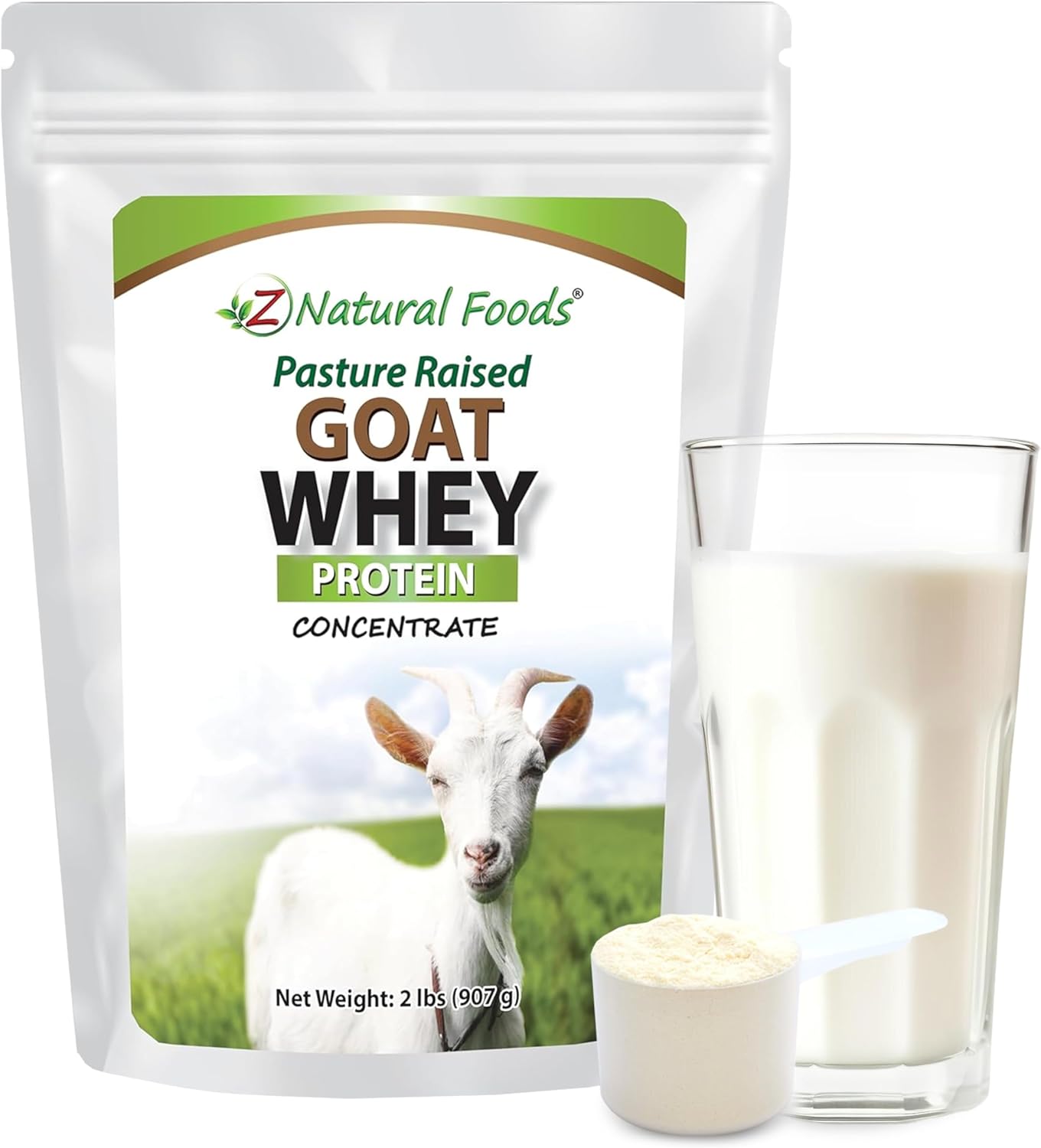 Z Natural Foods Goat Whey Protein Powder Concentrate - Undenatured, Unflavored, Pasture Raised Whey - Clean Goat Protein Powder with Vital Proteins for Weight Management, Immune Support, Fitness, 2 lb