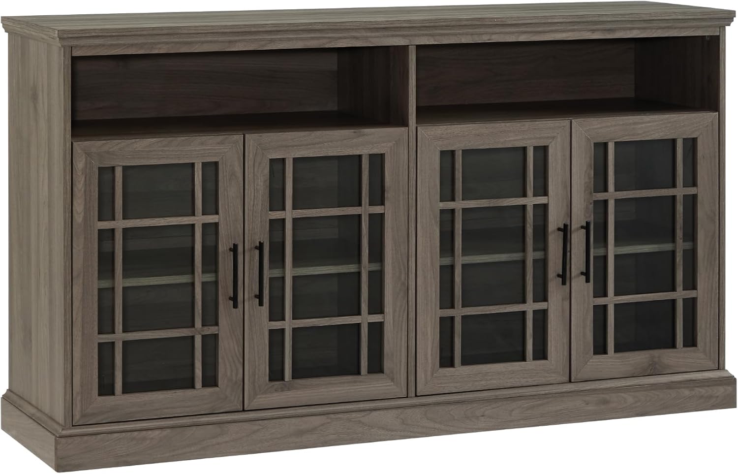 Walker Edison Classic Glass Door Universal TV Stand for TV's up to 64" Flat Screen Living Room Storage Cabinet Doors and Shelves Entertainment Center, 58 Inch, Slate Grey