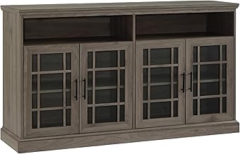 Walker Edison Classic Glass Door Universal TV Stand for TV's up to 64" Flat Screen Living Room Storage Cabinet Doors and Shelves Entertainment Center, 58 Inch, Slate Grey