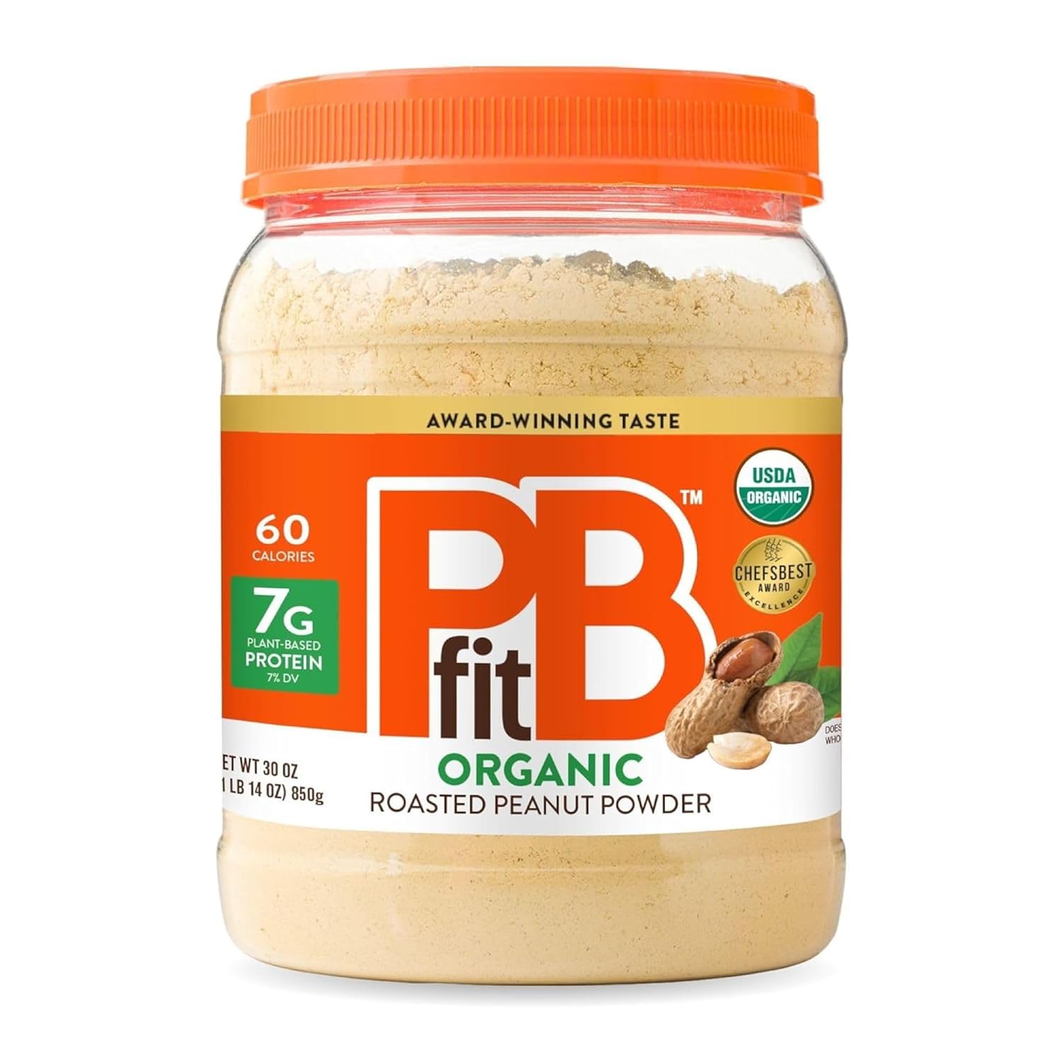 PBfit 30 Ounce Organic Peanut Butter Powder, Powdered Peanut Spread from Real Roasted Pressed Peanuts, 7g of Protein 7% DV, Gluten-Free, 60 calories, 87% less fat (Pack of 1)