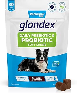 Glandex by Vetnique Daily Probiotics for Dogs with Prebiotics for Optimal Gut Health & Immune Support with Digestive Enzyme & Fiber All Natural Bacon Flavor Soft Chews (30ct Soft Chews)