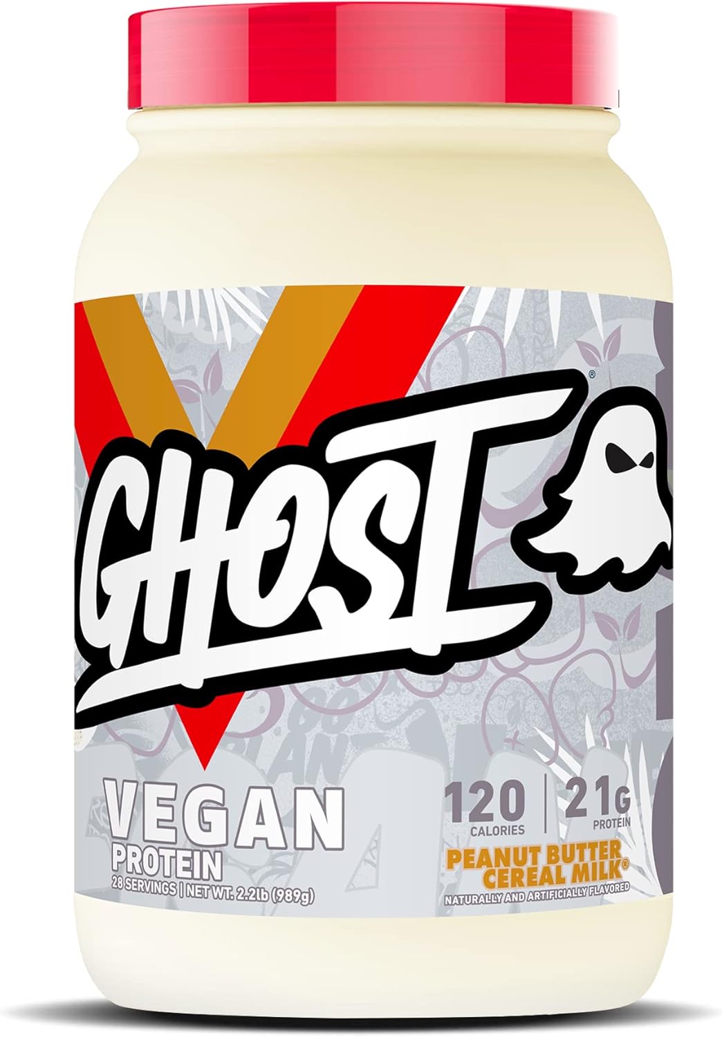 GHOST VEGAN Protein Powder, Peanut Butter Cereal Milk - 2lb, 20g of Protein - Plant-Based Pea & Organic Pumpkin Protein - ­Post Workout & Nutrition Shakes, Smoothies, & Baking - Soy & Gluten-Free