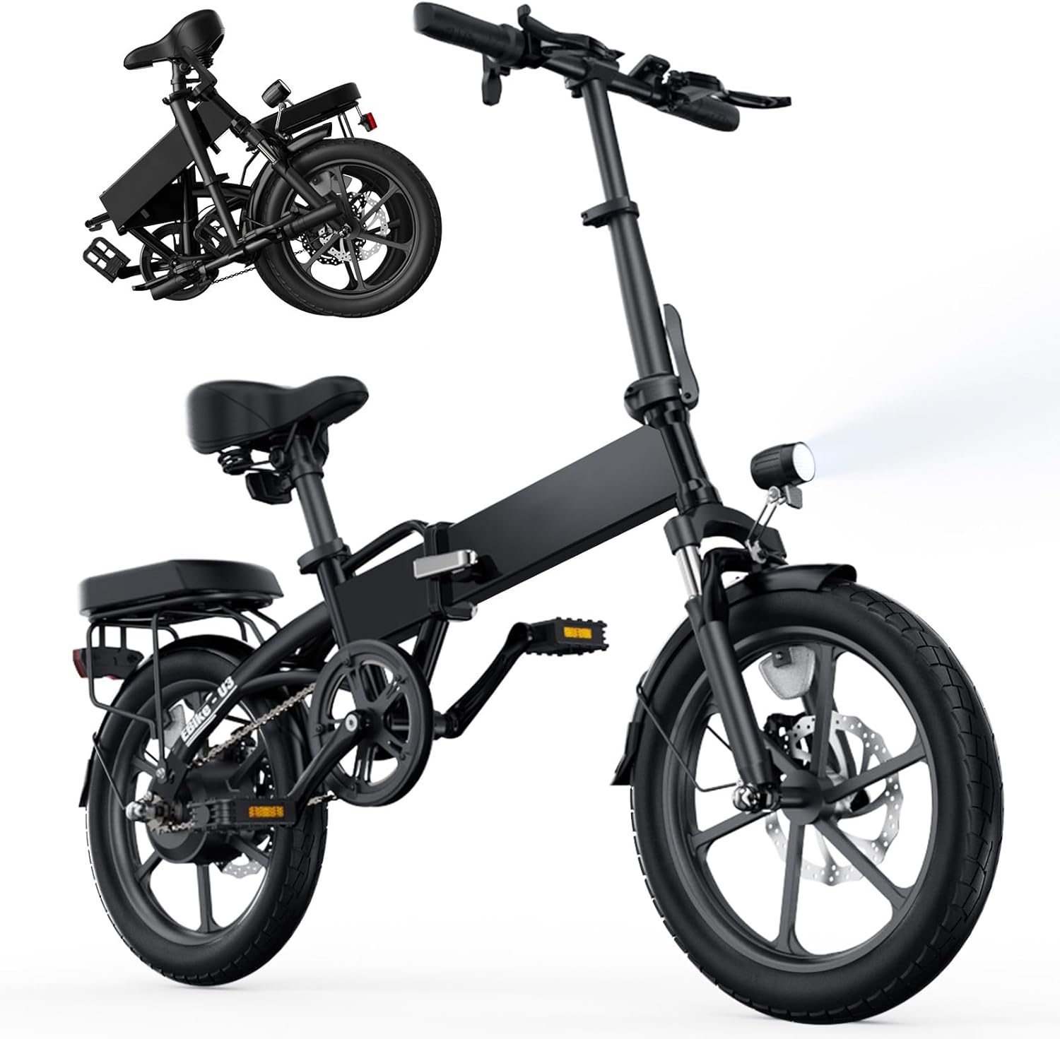 Finbike U3 Electric Folding Bike, 16 inch Portable Electric Bicycle, 2.5H Fast Charge Ebike, 25KM/H & 55KM Range, 3 Riding Modes, Front Shock Absorber, Foldable E-bike for Adults/Teens
