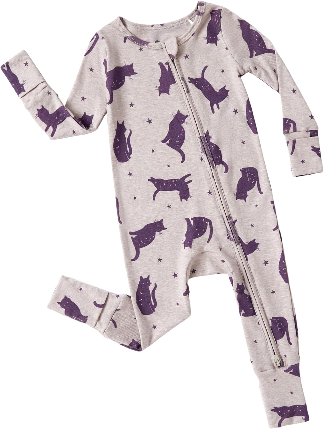PATPAT Baby Clothes with Premium Soft Wool, Footie Pajama for Baby Boy Girl, Tencel Lyocell Romper Sleeper with 2-Way Zipper, Kitten Mist, 3-6 Months
