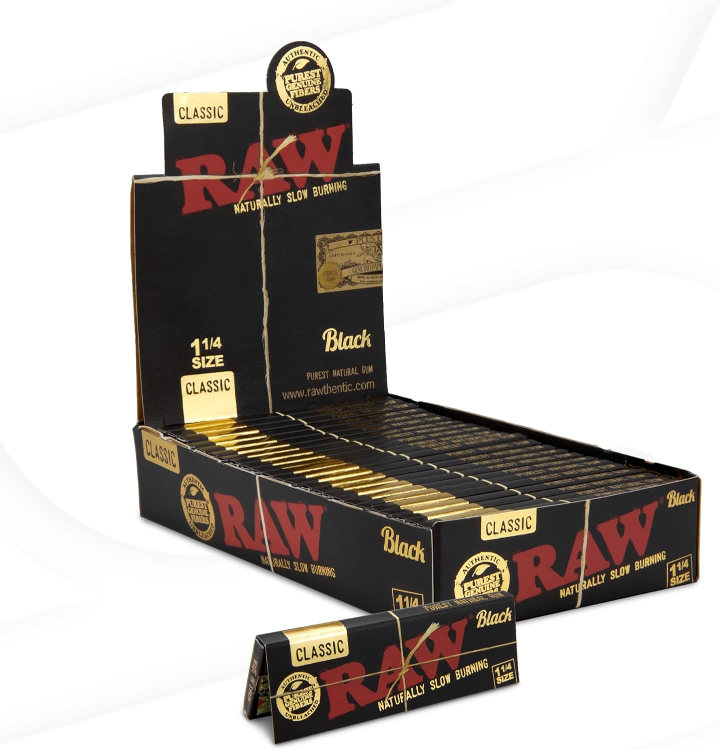 RAW Black 1¼ papers, 50 ultra-thin medium sheets per booklet, 24 booklets, 1 box (24 booklets)