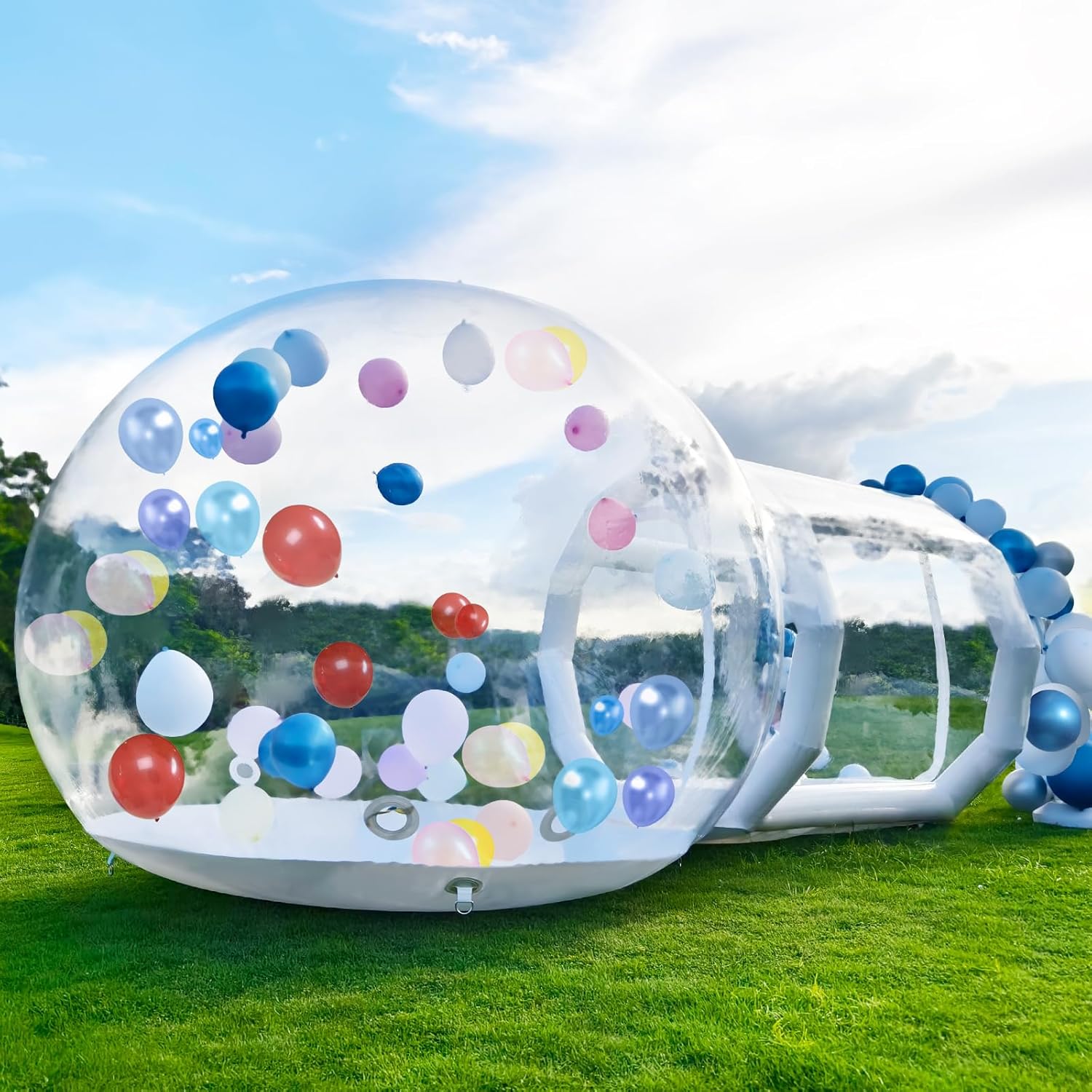 Inflatable Bubble House, 10ft Dia Clear Inflatable Bubble Dome Tent with Blower & Pump, Commercial Grade PVC Waterproof Garden Tent with 6ft Tunnel for Kids, Party, Commercial Use (White, 10ft)