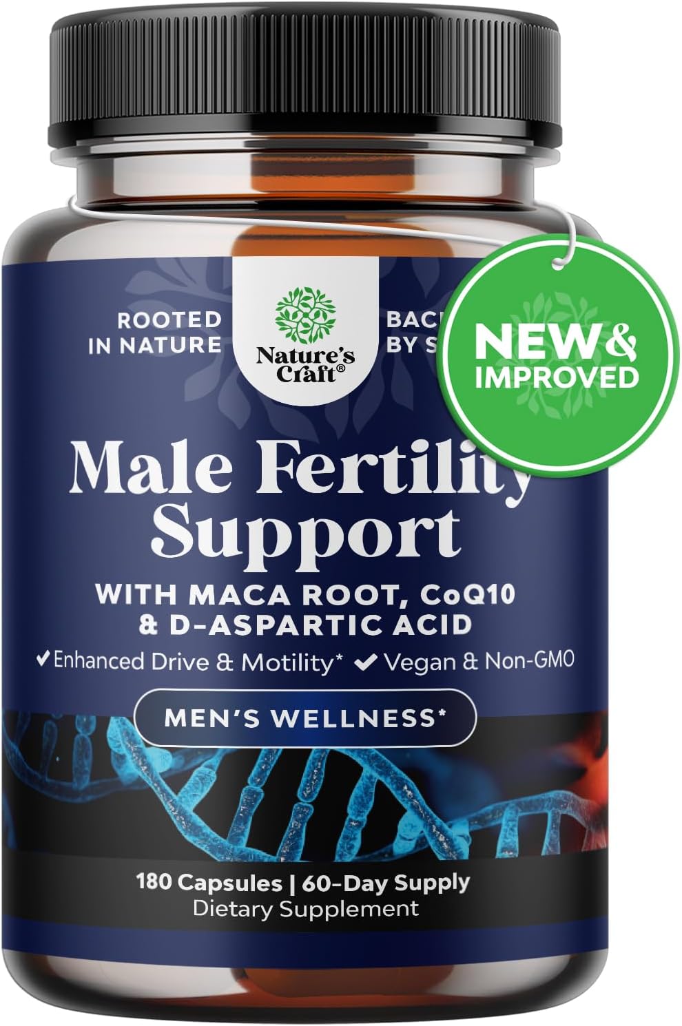 Pre Conception Male Fertility Supplement - Semen Volume Booster with CoQ10, Maca Root, Methyl Folate & D-Aspartic Acid - Mens fertility Supplement for Sperm Motility - Conception for Him, 180 Count