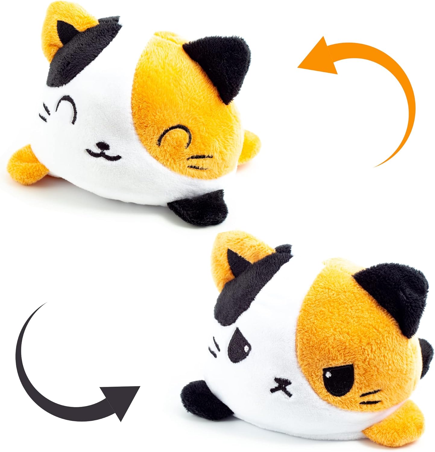 Cute Reversible Plush Cat Cuddly Toy - Like The Famous Reversible Octopus Turtle Plushie - Cute Plushies Happy Sad Grumpy Mood Gifts