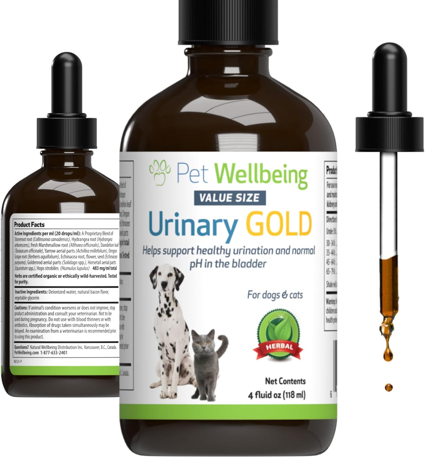 Pet Wellbeing Urinary Gold for Dogs & Cats - Supports Urinary Tract Health, Normal Frequency, Healthy Immune Response, Stoneroot, Hydrangea - Veterinarian-Formulated Herbal Supplement 4 oz (118 ml)