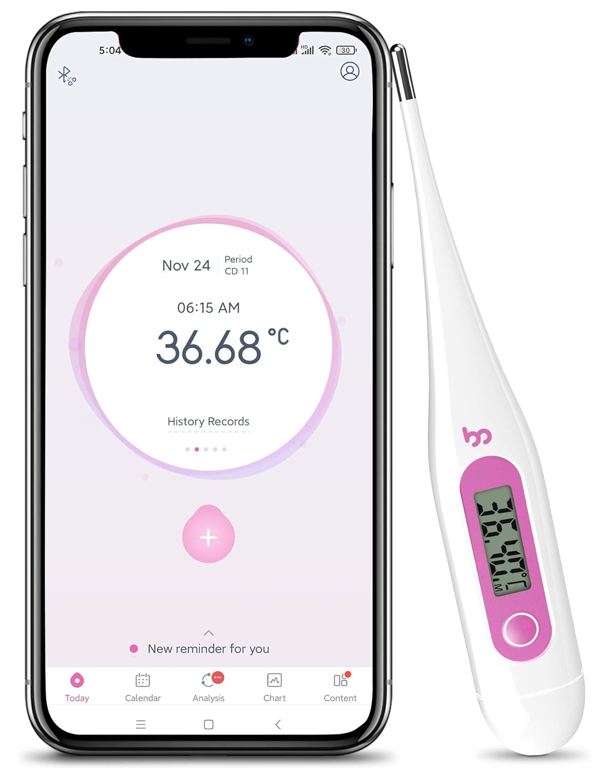 Digital Basal Body Thermometer Fertility Monitor Record BBT Manually, Draw BBT Chart Pinpoint Ovulation Day, High Accuracy Perfect Companion for Ovulation (Pink)