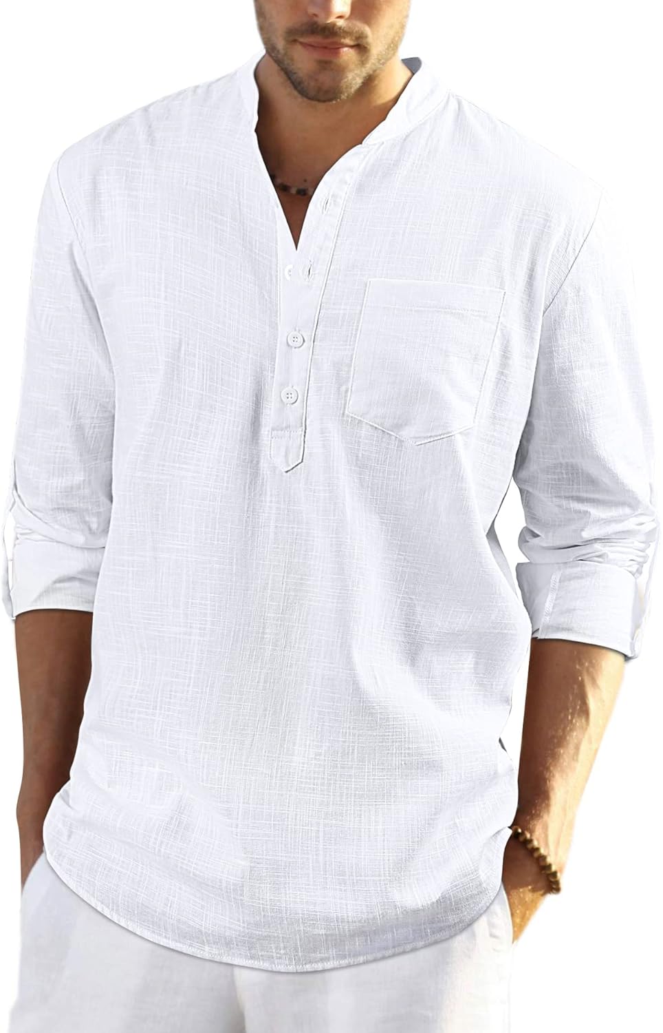 Enlision Mens Casual Cotton Linen Shirt Long Sleeve Button Down Summer Lightweight Henley Shirt Tops