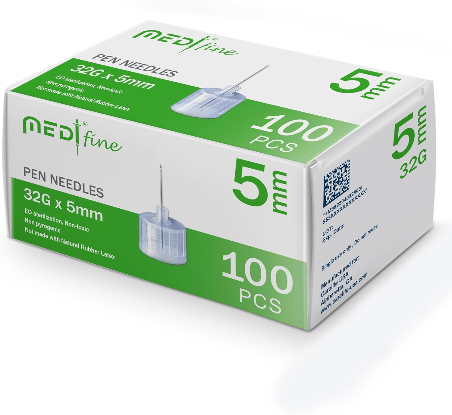 Fine Insulin Pen Needles (32G 5mm) - Diabetic Needles for Insulin Injections, Ultra Fine Compatible with Most Diabetes Pens - 100 Ct, Pack of 1