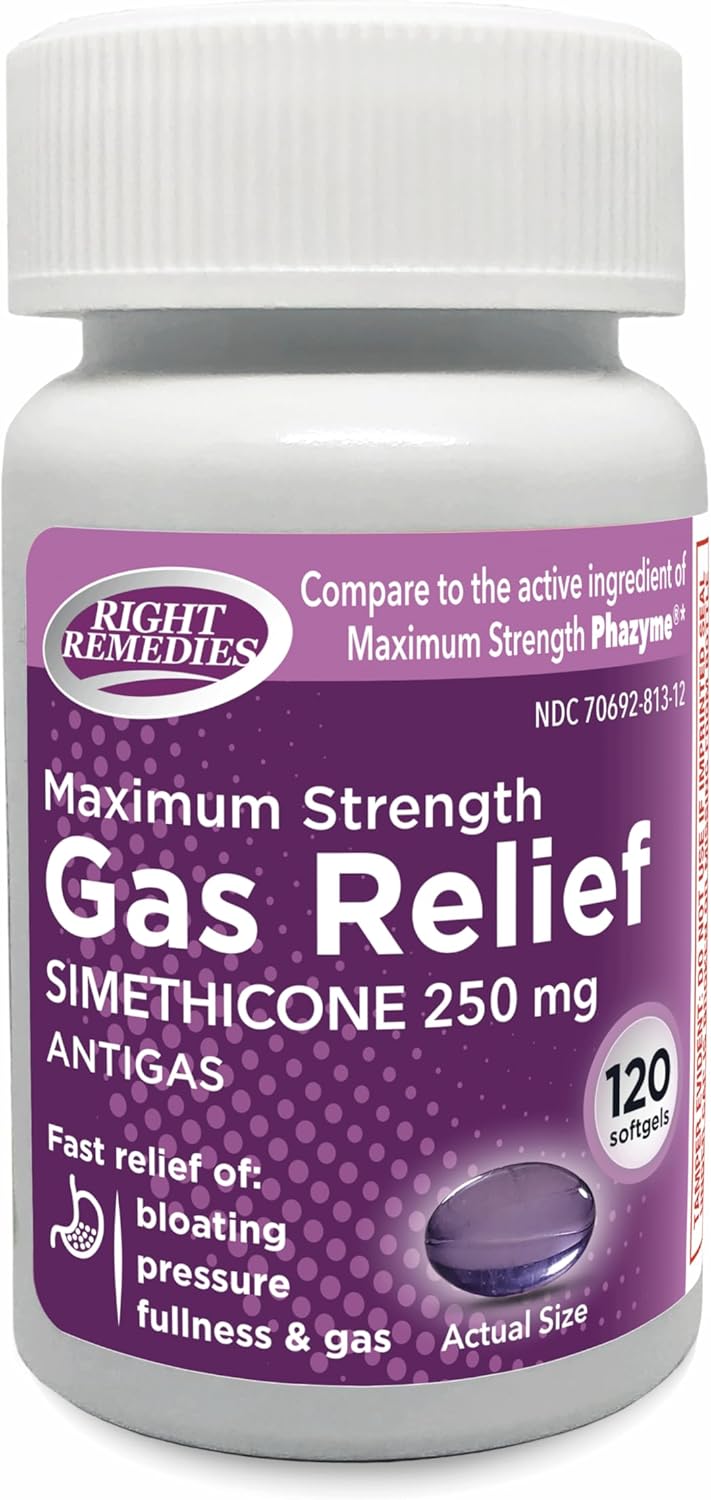 Gas Relief Maximum Strength, Simethicone 250 mg, (120 Softgels), Fast Relief from Gas, Bloating, Fullness, Painful Discomfort, Compare to Maximum Strength Phazyme Active Ingredient