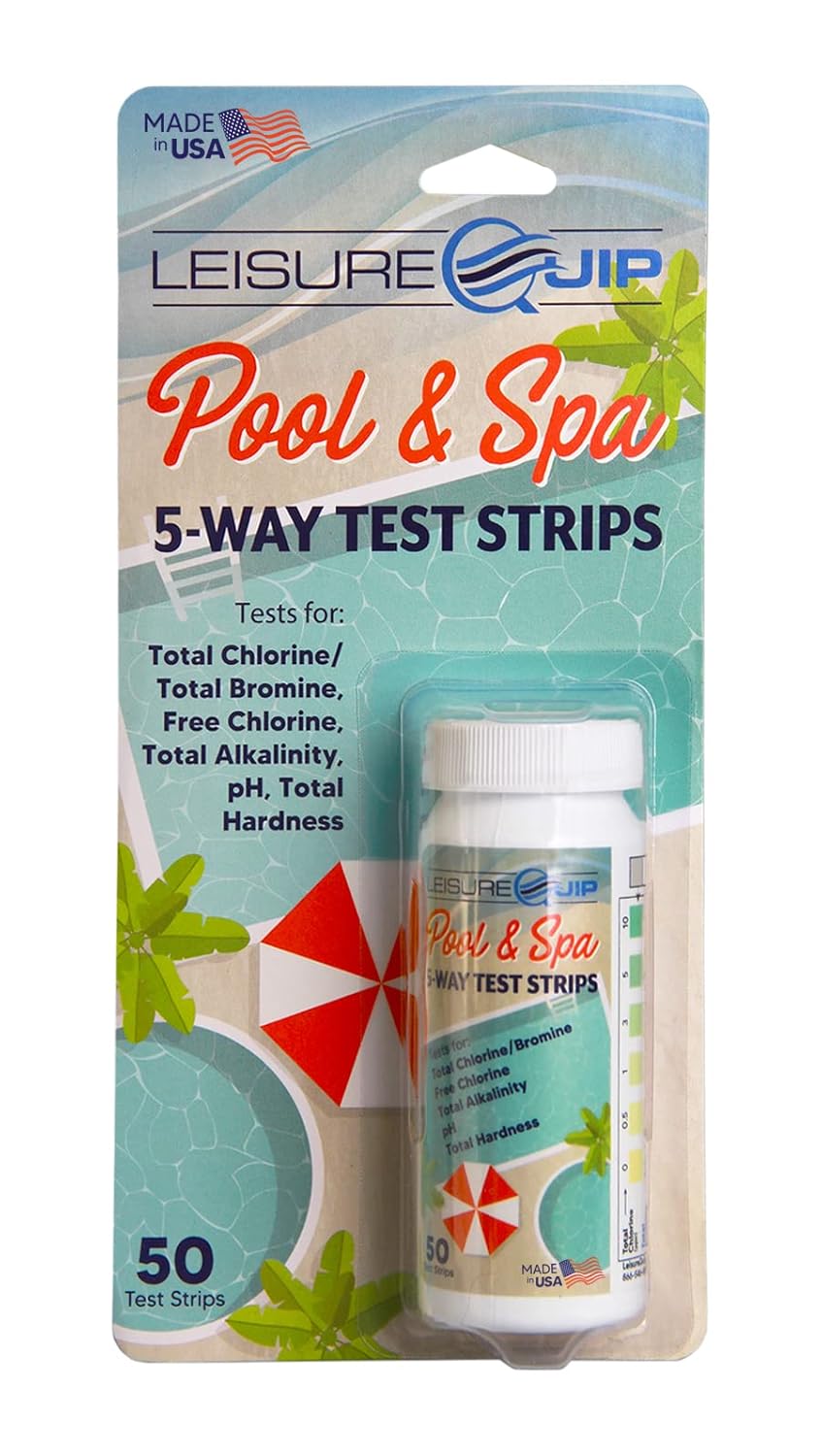 LeisureQuip 5-Way Test Strips - Made in USA, Accurate & Easy to Read Hot Tub Test Strips, Pool Test Strips - Quick Results for Spa Test Strips for Hot Tub - Ideal for Pool and Spa Owners