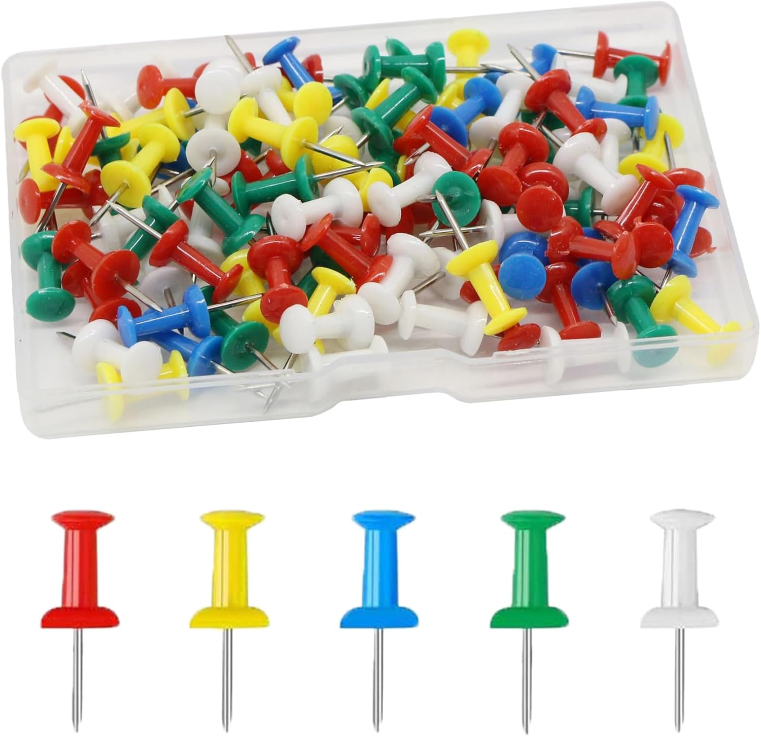 Senshuomy Colorful Push Pins for Bulletin Board, Heavy Duty Thumb Tacks for Notice Board, Rust-Resistant Map Tacks in Plastic Storage Box, Perfect for School and Office Use(100 PCS/Multicolor)