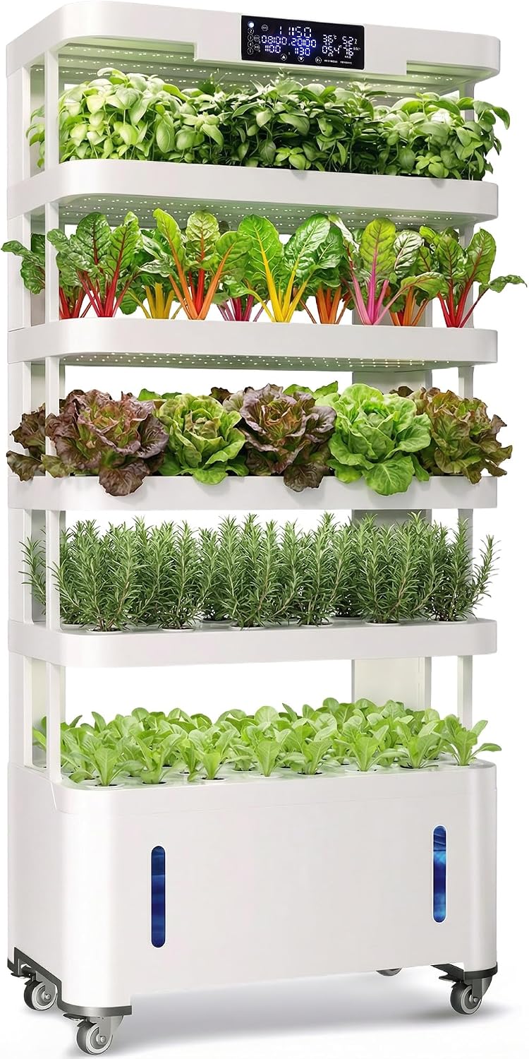 Hydroponics Growing System, 148-Pod Vertica Hydroponic Tower Garden | Full-Spectrum Grow Lights, 5-Tier Independent Control, Dual Water Tanks, 30-Day Self-Managed for Home & Commercial