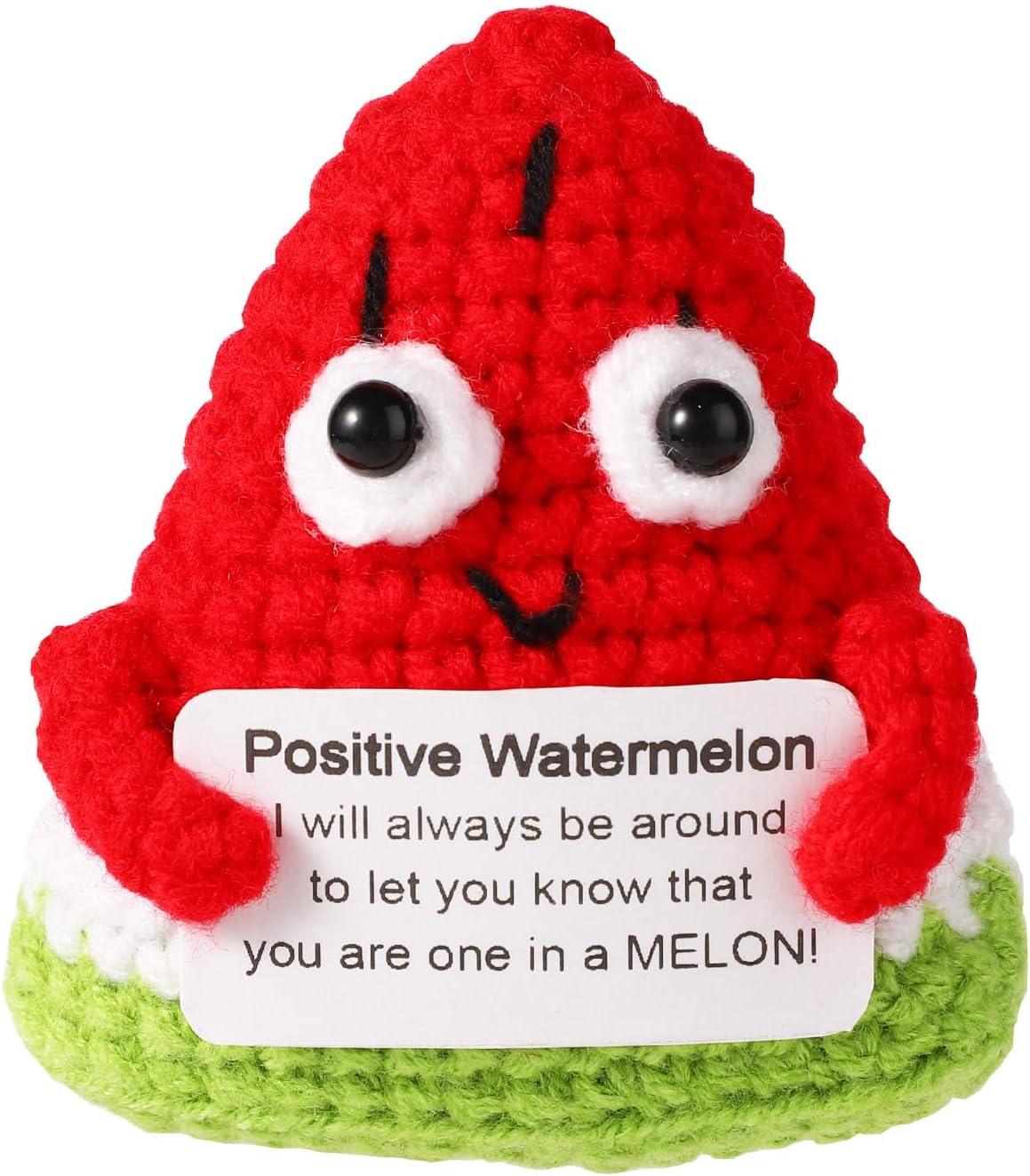 TOYMIS Positive Watermelon Crochet Fruit - 2.83x2.48in Funny Knitted Emotional Support Inspirational Gift for Men & Women