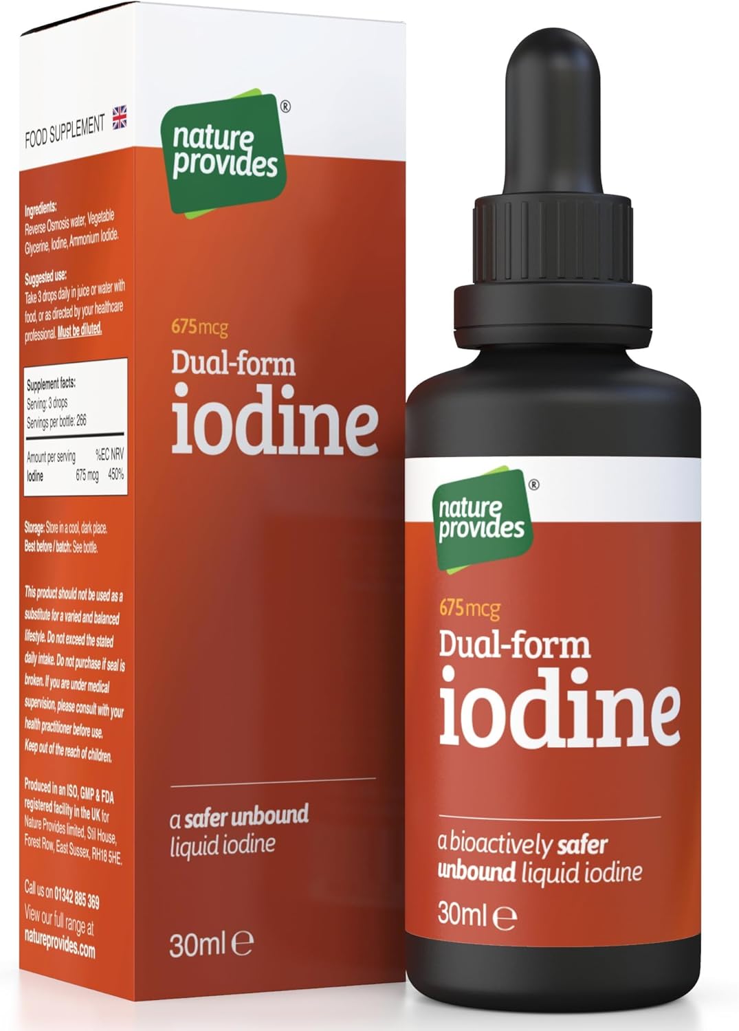 Natural Dual-Form Iodine : 100% Free and Unbound Iodine/Iodide Supplement. 675mcg (30ml) for Energy, Mood & Metabolism. Made in The UK.